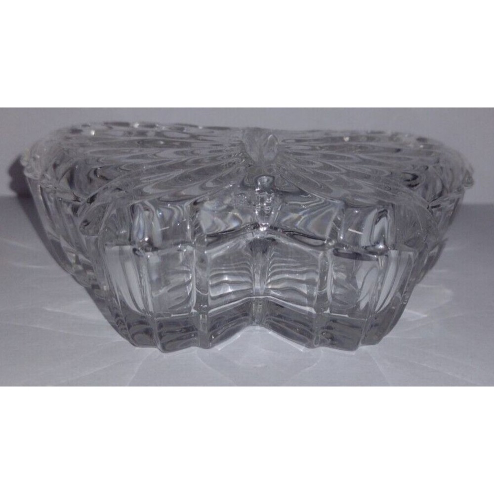 Butterfly Shaped Clear Glass Trinket Jewelry Box Candy Dish with Lid 4.5" x 3" - Picture 5 of 5